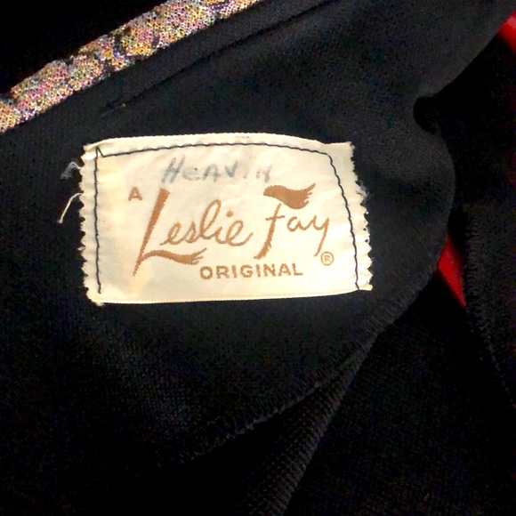 Vintage 50s Leslie Fay Original Zip Back Black Top Tapestry Collar and Cuff L - Picture 8 of 8